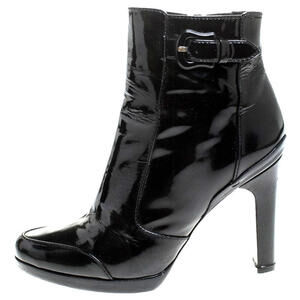 Fendi 37/7 Black Patent Leather Ankle Buckle Platform Boots